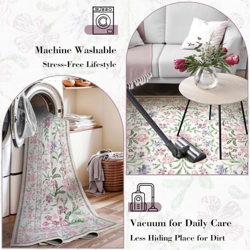 Floral Washable Round Rugs 6ft (28.27 Sq Ft)