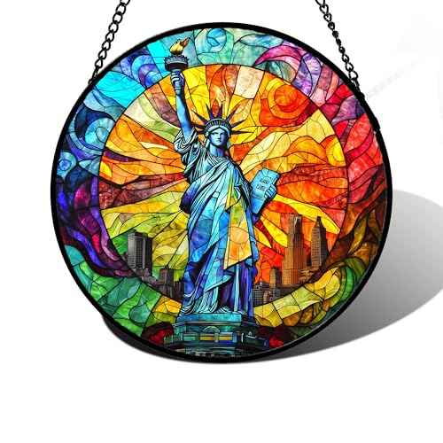 Statue of Liberty Stained Glass Window Hanging Suncatcher Gifts 9.8"