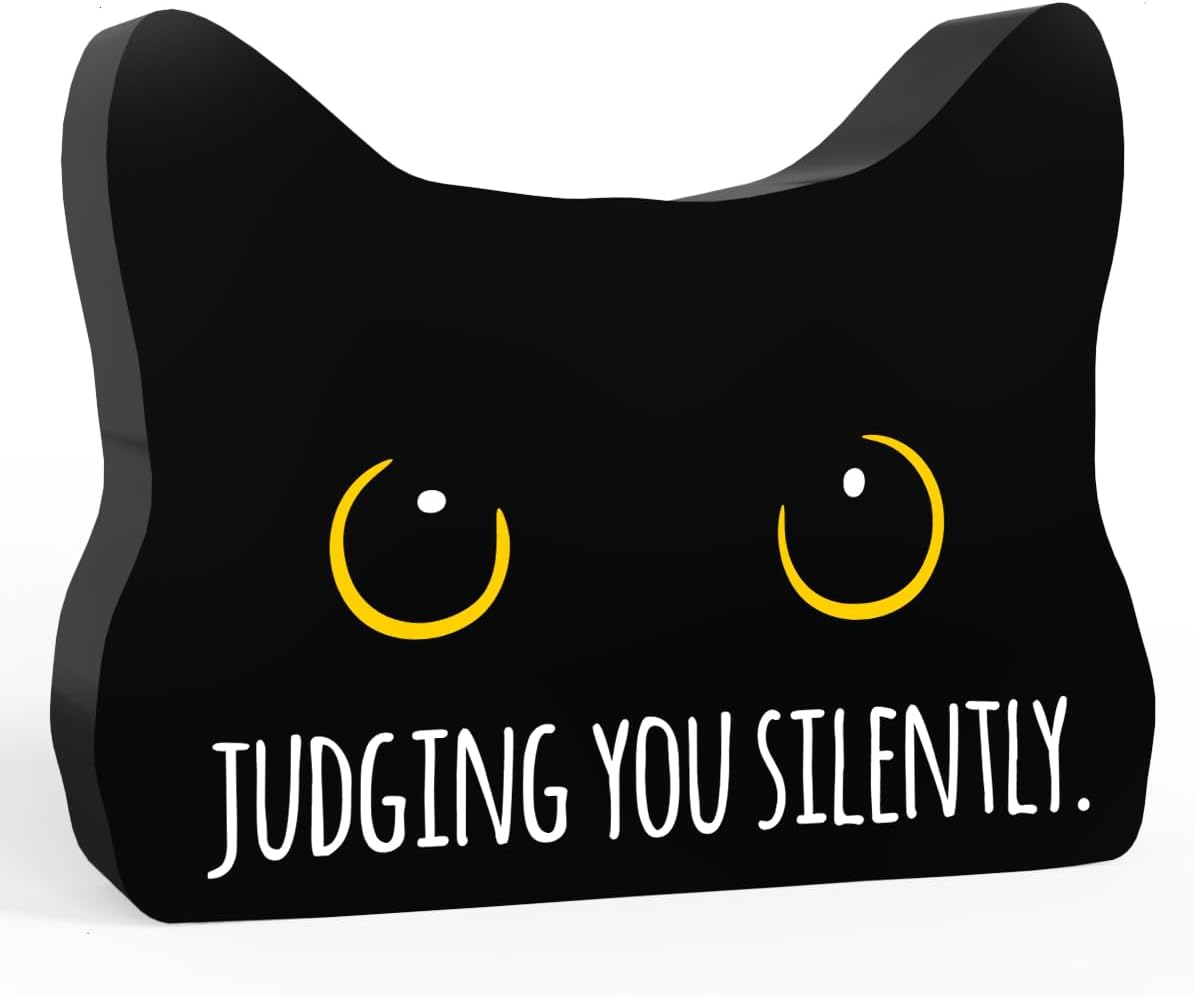 Judging You Silently Funny Bathroom Acrylic Decor Sign Black Cat Decor Cat Decor for Home Bathroom Cat Lover Gifts For Women Men