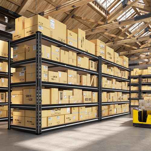 48" W Garage Shelving 3080LBS Storage Shelves 5 Tier Industrial Shelving Adjustable Metal Storage Shelves for Garage (4 Count)