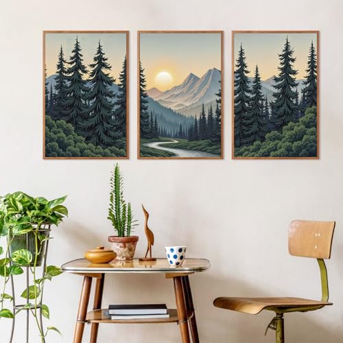 Boho Mountain Sun Forest Framed Canvas Wall Art