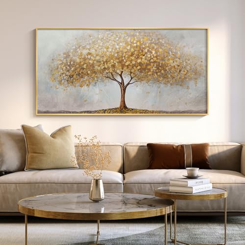 Large Framed Modern Gold Tree of Life Wall Art for Living Room