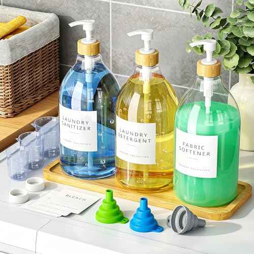 3 Pack White Liquid Laundry Detergent Dispenser with Bamboo Tray