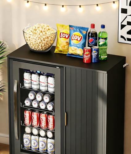 37" Fluted Mini Fridge Cabinet with Storage and Power Outlet