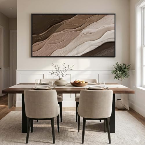 Large Framed Neutral Brown Beige Abstract Wall Art for Living Room 60x30 In