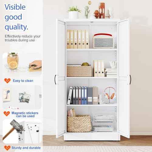 63" Tall Metal Storage Cabinet White Cupboard Kitchen Pantry Cabinet