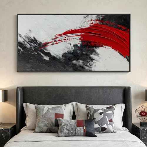 Extra Large Framed Red Black White Abstract Wall Art for Living Room