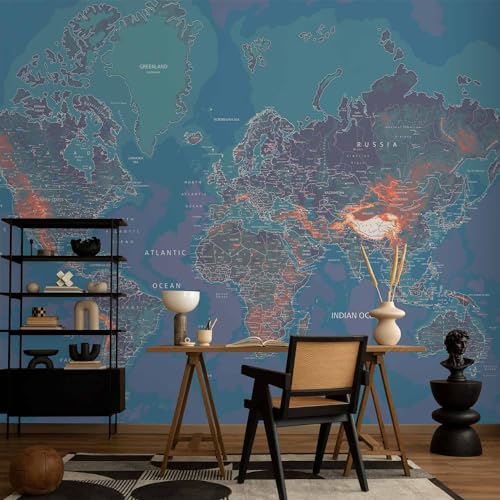 Wall Mural World Map 138x101 in (96.44 Sq Ft)