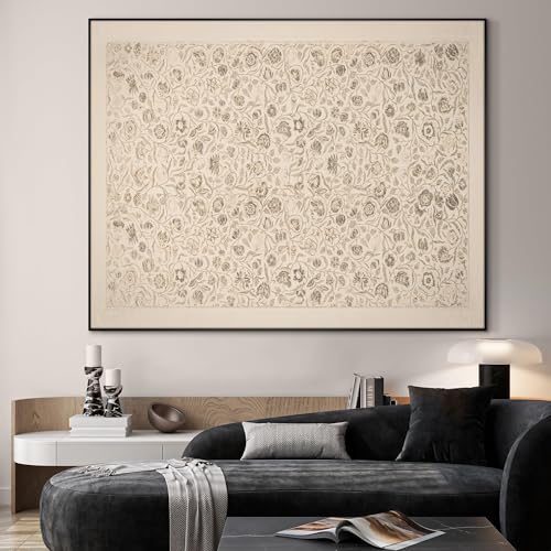 60"x72" Extra Large Framed Wall Art Vintage Botanical Sketch with Detailed Floral Pattern