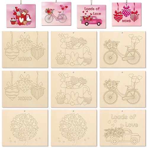 10 Pieces Large Valentine's Day Unfinished Wood Crafts to Paint for Adults
