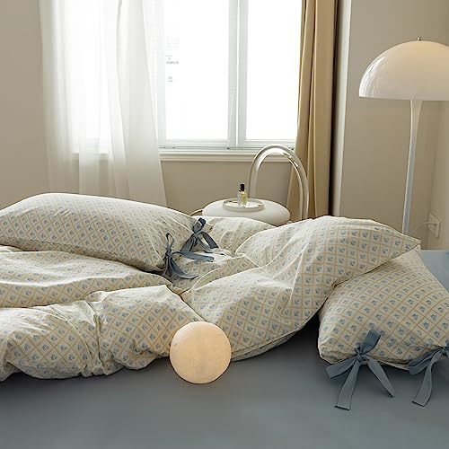 Blue Floral Comforter Set Twin XL Cute Flower Comforter Set Cottagecore Botanical Bedding Comforter Twin XL for Teens Girls Aesthetic White Blue Grid Comforter with 2 Bow Ties Pillowcases