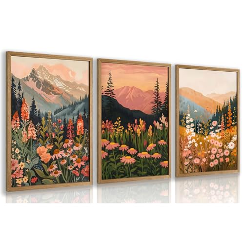 Wood Framed Mountain Wildflower Wall Art Set of 3 (3 Count)