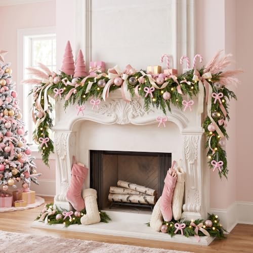 16 Pcs Pink White Bow Candy Cane Hanging Ornaments Christmas Tree Decor (16 Count)