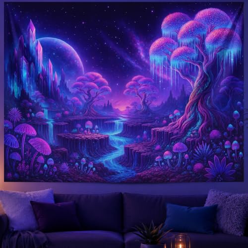 Blacklight Tapestry Fantasy Forest Wall Hanging 78 x 59 Inch