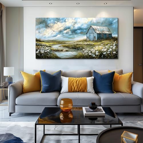 Large Canvas Wall Decor For Living Room Wall Art For Bedroom Field Scenery Flower Watercolour Painting Office Restaurant Mural Printing Artwork Picture Ready To Hang Home Decor 30x60 In
