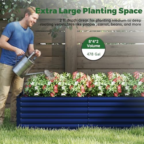 8x4x2ft Outdoor Metal Raised Garden Bed