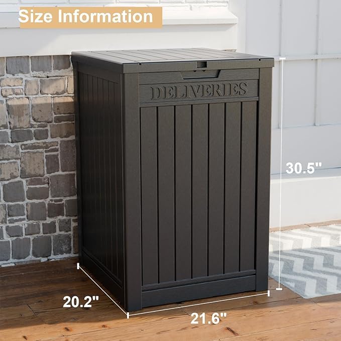 DRATO 48 Gallon Package Delivery Box, Large Lockable Storage Box, Double-Wall Resin Outdoor Package Delivery and Waterproof Deck Box for Porch, Patios