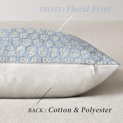 Decorative Floral Print Throw Pillow Covers 22×22 Powder Blue (2 Count)