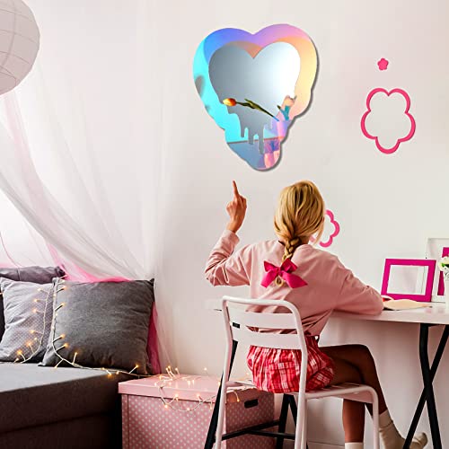 Irregular Wall Mirror Wavy Acrylic Rainbow Mirror Room Decor Aesthetic Mirrors Amorphic Vanity Retro Mirrors for Bedroom Living Room Bathroom Entryway Wall Decor