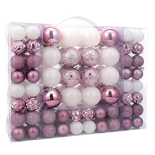 87ct Christmas Ball Ornaments Set Shatterproof Seasonal Hanging Decorations with Reusable Hand (87 Count)