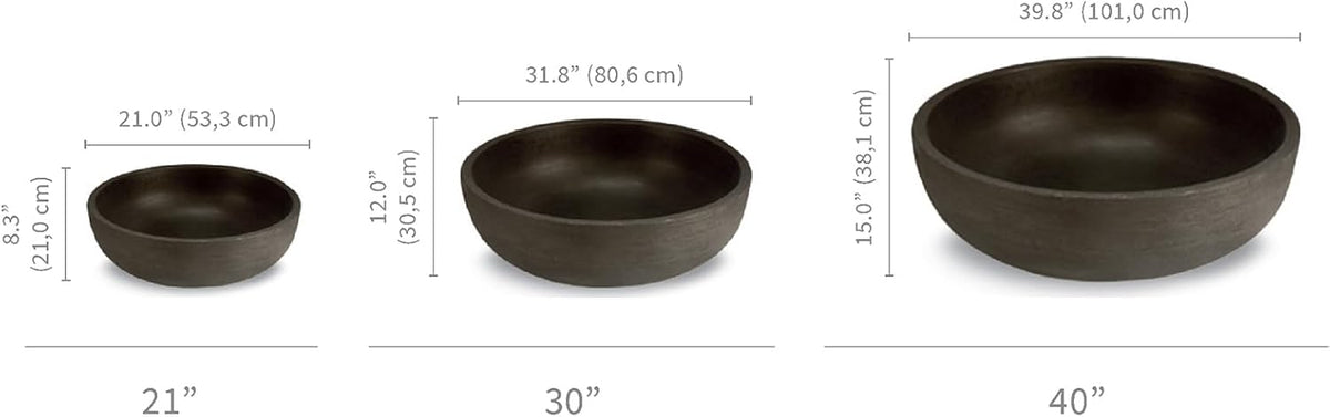 Crescent Garden Large Outdoor Planter Bowl – Double-Walled Resin Pot with Drain Hole for Water Gardens, Fountains, Decorative Landscaping - 30" W x 12" H (Old Bronze Color)