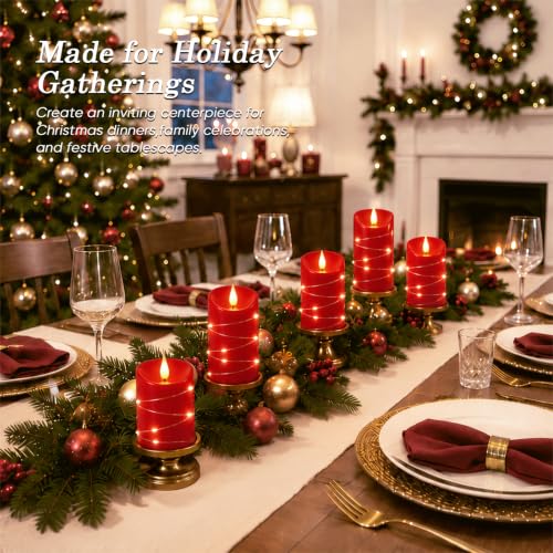 Red Flameless Candles with String Lights