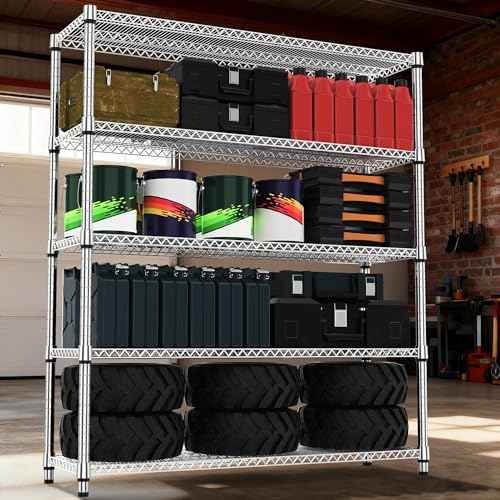 5 Tiers Shelf 3300 lbs Steel Storage Shelving Utility Shelving Unit Steel Organizer Wire Rack for Home (5 Count)