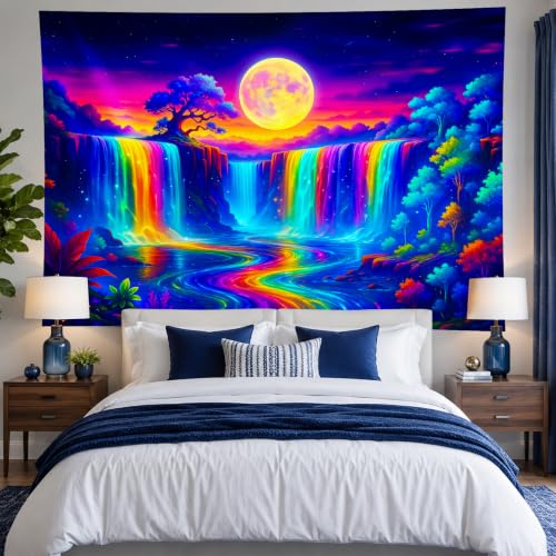 Blacklight Tapestry Forest Waterfall Neon Decor 78 x 59 Inch