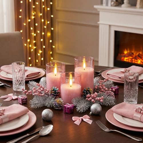 Pink Glass Flameless Candles (3 Count)