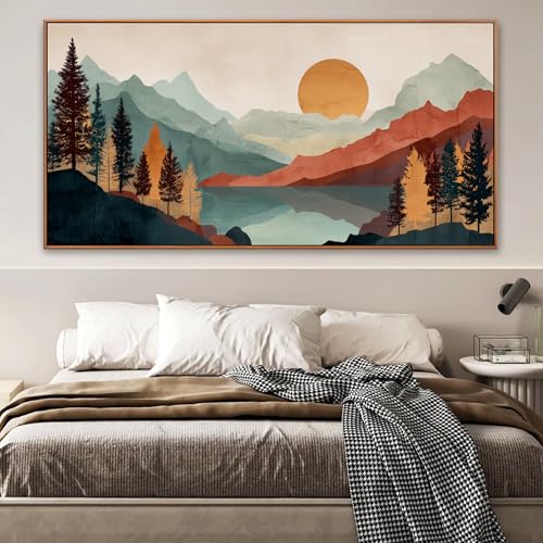 Large Abstract Boho Wall Art For Living Room Canvas Art Wall Decor Artwork Mountain Forest Landscapes Abstract Art Colorful Wall Art Painting Prints Home Wall Decor 29"×58" With Framed
