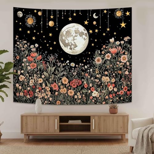 Enchanted Floral Night Sky Tapestry