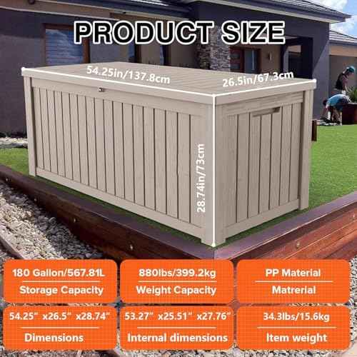 180 Gallon Outdoor Storage Box Patio Deck Box Waterproof