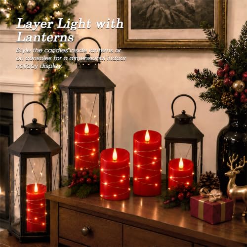 Red Flameless Candles with String Lights