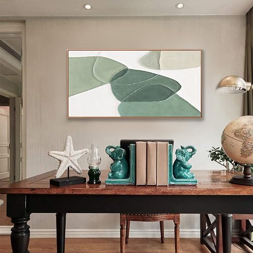 Green White Geometric Canvas Wall Art Decor 20x40 in Framed Artwork