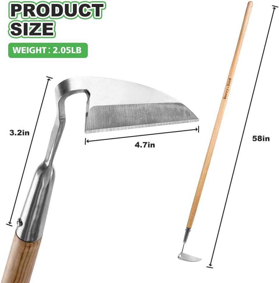 Berry&Bird Japanese Weeding Sickle, Versatile Long Handle Weeding Tool Garden Hoe for Effective Weeding, Cultivating, Soil Loosening & Digging