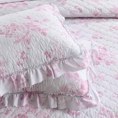 Pink Ruffled Quilt Queen Size with 2 Pillow Shams