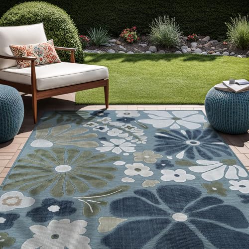 Outdoor Rug 5x7 Modern Floral Tropical Area Rugs for Outdoor and Indoor Patio Easy to Clean Non Shedding Living Room Porch Garden Washable Outside Carpet (35 Sq Ft)