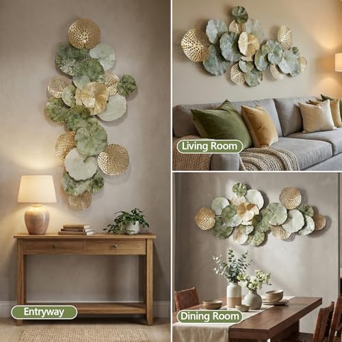 Large Metal Wall Decor 3D Stacked Metal Wall Art Modern Lotus Leaf Wall Sculptures Hanging Decoration for Living Room Bedroom Entryway