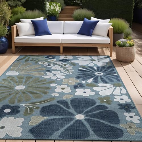 Outdoor Rug 6x9 Modern Floral Tropical Area Rugs for Outdoor and Indoor Patio Easy to Clean Non Shedding Living Room Porch Garden Washable Outside Carpet (58.5 Sq Ft)
