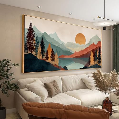 Large Abstract Boho Wall Art For Living Room Canvas Art Wall Decor Artwork Mountain Forest Landscapes Abstract Art Colorful Wall Art Painting Prints Home Wall Decor 29"×58" With Framed