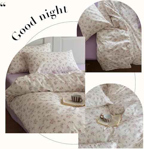 Vintage Garden Floral Comforter Set Queen Cute Pink Floral Bedding Comforter for Queen Bed Reversible Botanical Flowers Comforter with 2 Pillowcases Girls Cottagecore Bedding Comforter Set (3 Piece Set)