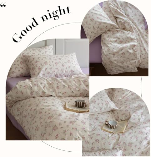 Vintage Floral Comforter Set King 3 Pieces Boho Floral Bedding Comforter Fluffy Soft Botanical Flowers Comforter with 2 Pillowcases Cottagecore Bedding Set Pink Purple Flowers King Comforter Set (3 Piece Set)