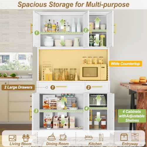 71" Metal Large Pantry Storage Cabinet with Adjustable Shelves