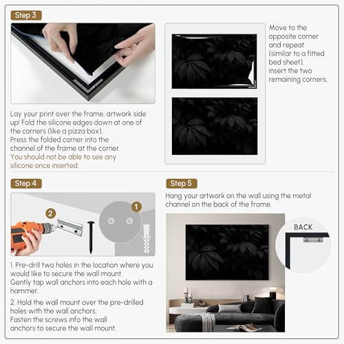 46"x72" Extra Large Framed Wall Art Black and White Botanical Leaves with Raindrops for Home Living Room Bedroom Decor