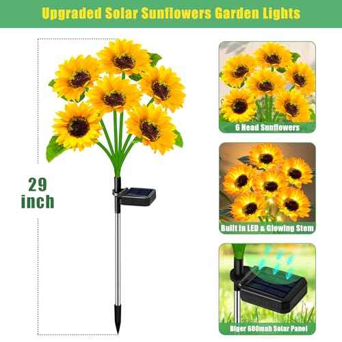 6 Pack Sunflower Solar Garden Lights Decorative Solar Landscape Lights (2 Count)
