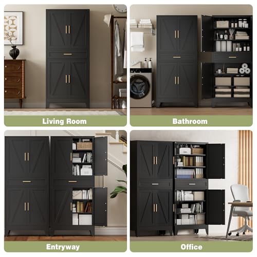 71" Tall Metal Storage Cabinet with 4 Doors and 4 Adjustable Shelves
