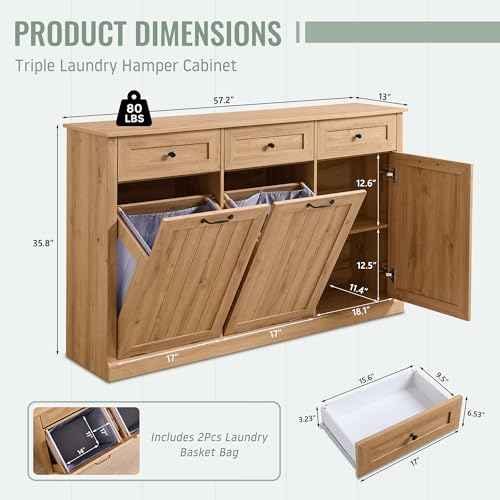 Triple Tilt Out Laundry Hamper Cabinet