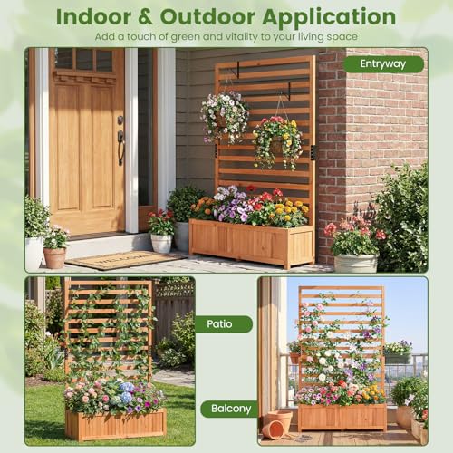 59" Raised Garden Bed with Trellis & Detachable Base Panel