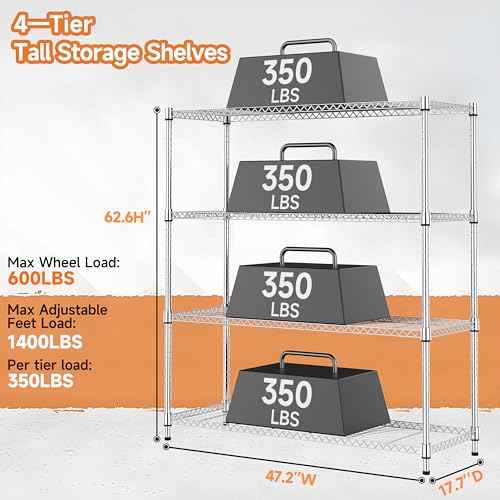 4 Tiers Storage Shelves Load 1400LBS