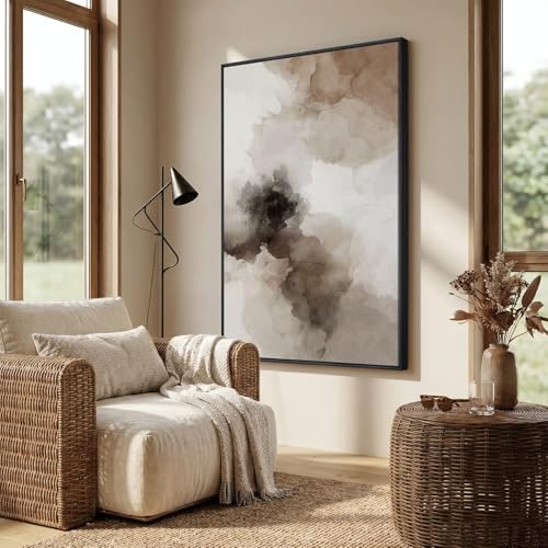 Extra Large Framed Brown Beige Abstract Wall Art for Living Room